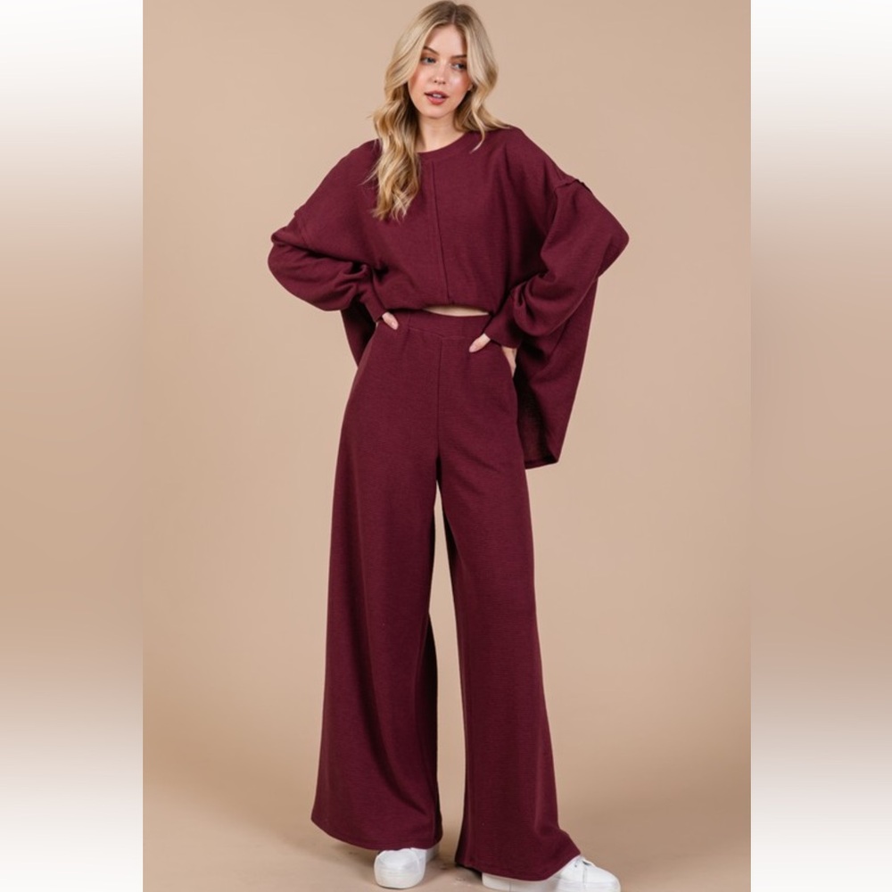 Boho wide leg pant 2-piece sweatshirt set